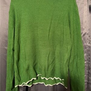 Green Women's Sweater with White Trim